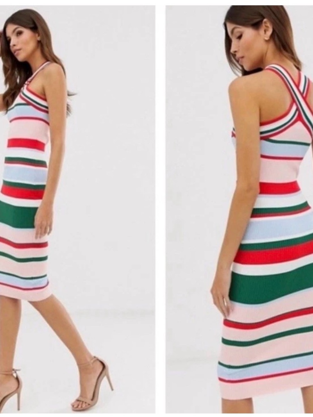 Ted Baker London Iyndiaa Tutti Fruitti Striped Halter Midi Dress 3 US 8 Y2K